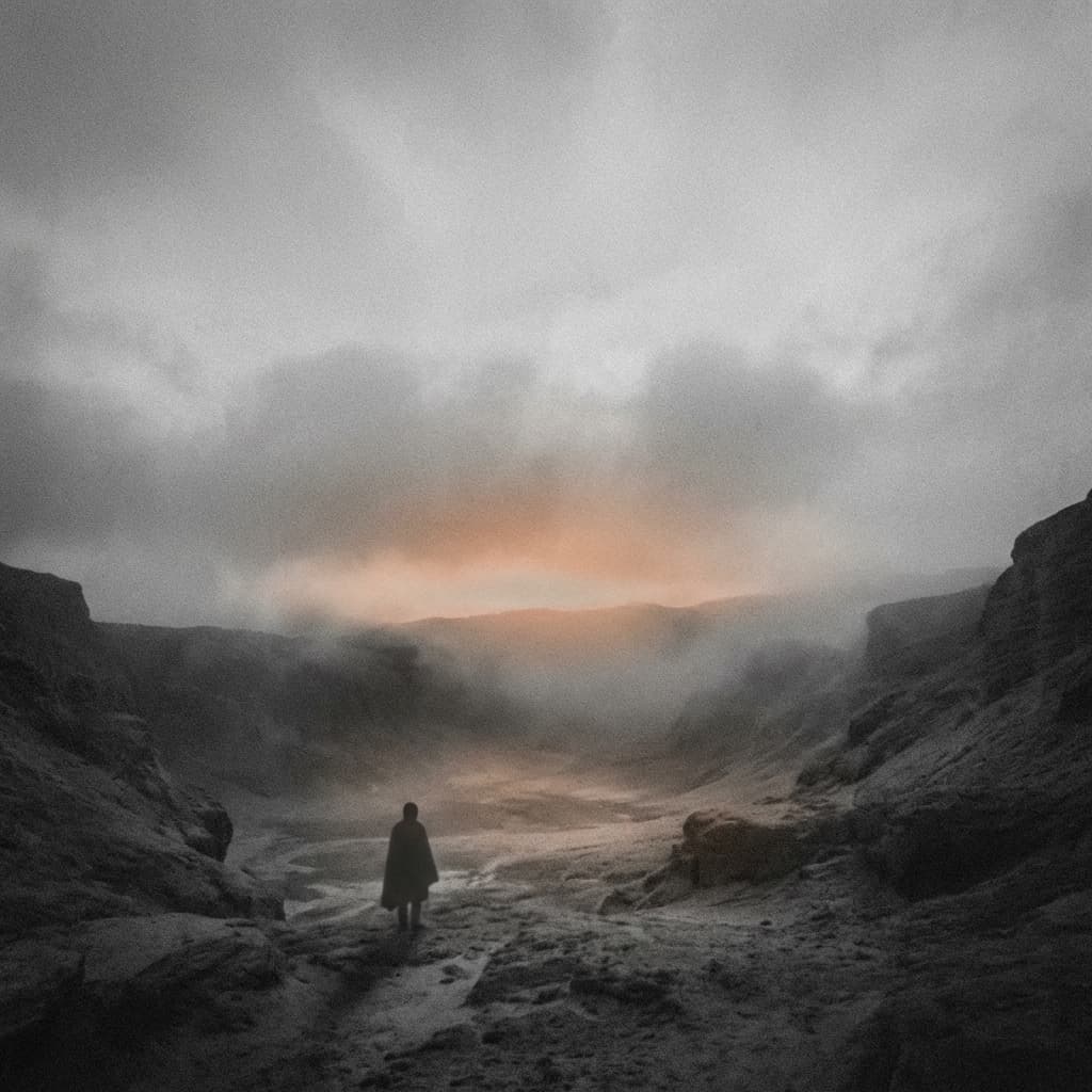 Contemplative human silhouette facing divine light